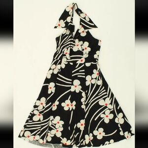 VINTAGE WOMENS HALTER DRESS BLACK FLORAL